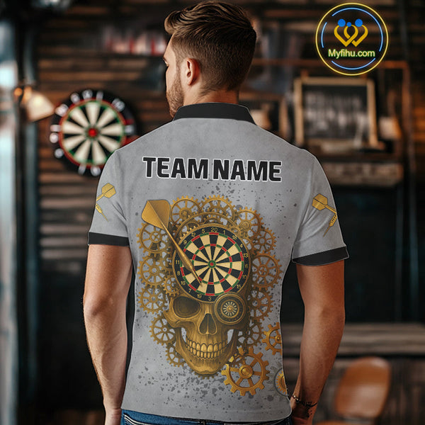 Custom Steam Punk Skull Dart Polo Shirt For Men, Halloween Dart Outfit NYN0401