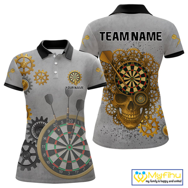 Custom Steam Punk Skull Dart Polo Shirt For Women, Halloween Dart Outfit NYN0401