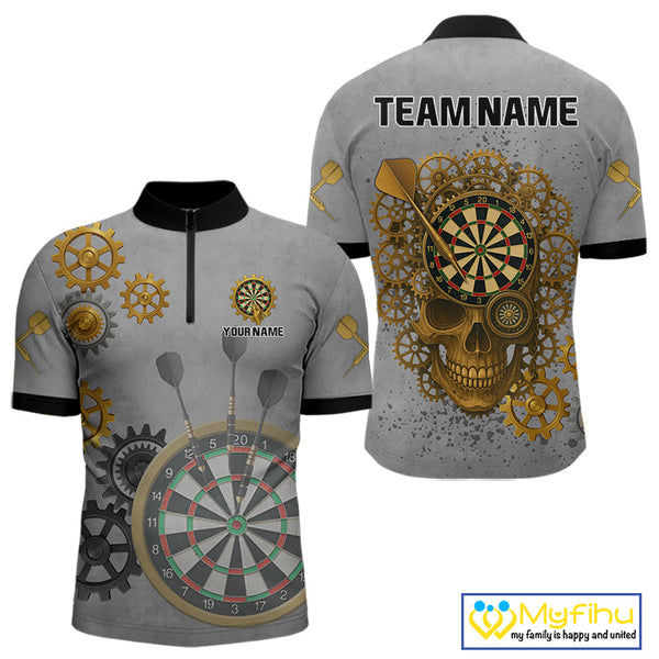 Custom Steam Punk Skull Dart Quarter-Zip Shirt For Men, Halloween Dart Outfit NYN0401