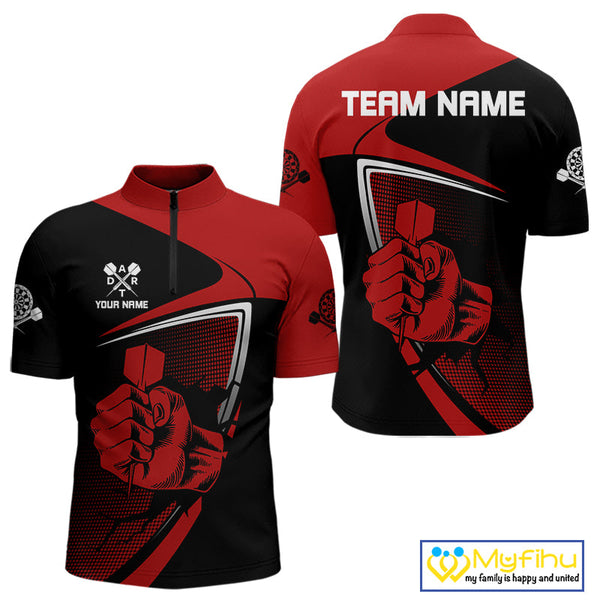 Custom Black And Red Strong Darts Team Men Quarter-Zip Shirts, Dart Jerseys NYN0064