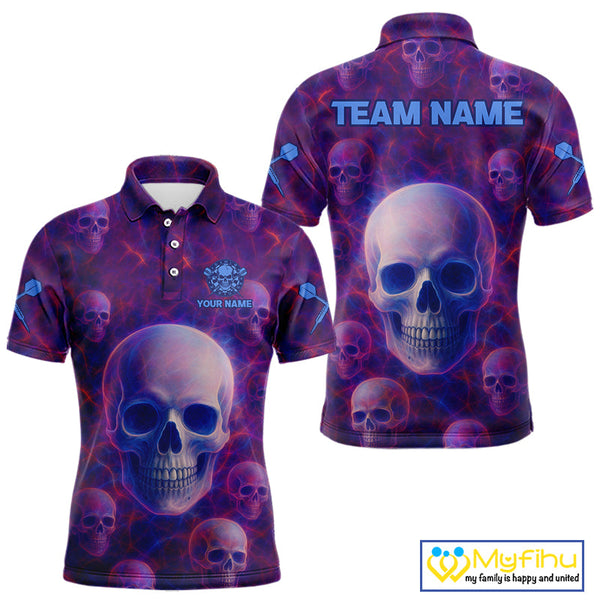 Custom Blue And Purple Dart Polo Shirts For Men, Dart Team Halloween Outfit NYN0403