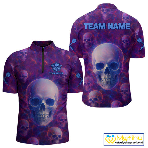 Custom Blue And Purple Dart Quarter-Zip Shirts For Men, Dart Team Halloween Outfit NYN0403
