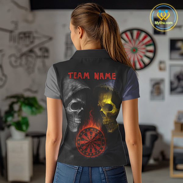 Custom Grim Reaper Red Flame Dartboard Dart Team Women Polo Shirts, Halloween Dart Outfit NYN0404