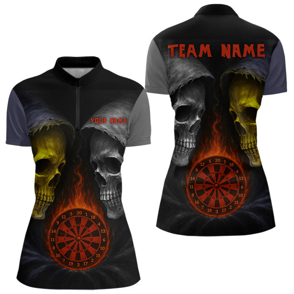 Custom Grim Reaper Red Flame Dartboard Dart Team Women Quarter-Zip Shirt, Halloween Outfit NYN0404