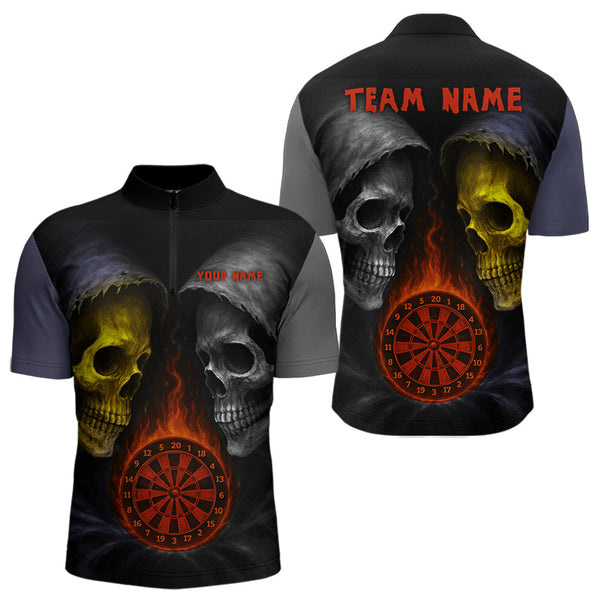Custom Grim Reaper Red Flame Dartboard Dart Team Men Quarter-Zip Shirts, Halloween Dart Outfit NYN0404
