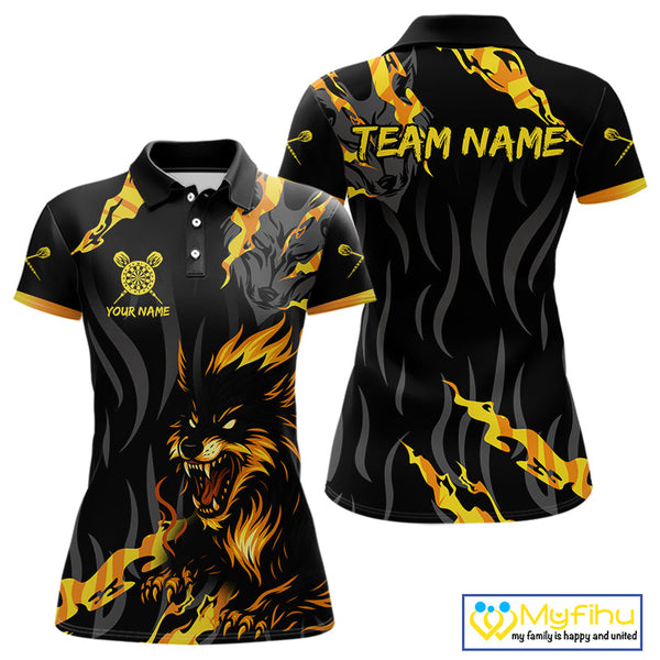 Custom Black And Yellow Camo Wolf Dart Team Women Polo Shirts, Dart Jerseys NYN0406