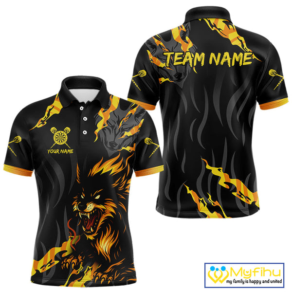 Custom Black And Yellow Camo Wolf Dart Team Men Polo Shirts, Dart Jerseys NYN0406