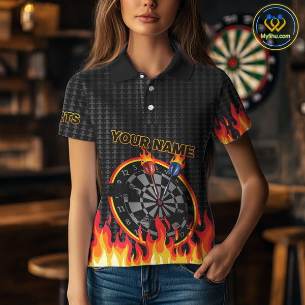 Custom Fire Flame Dartboard Dart Jerseys, Team Polo Shirts For Women, Dart League Shirt NYN0409