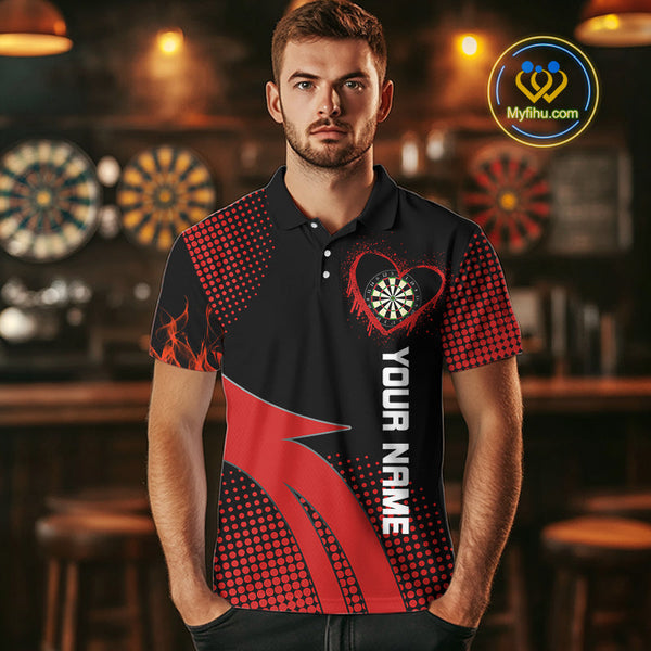 Custom Black And Red Dart Jerseys, Love Dart Team Men Polo Shirt Dart League Shirt NYN0219