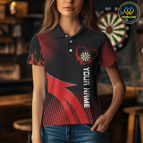 Custom Black And Red Dart Jerseys, Love Dart Team Women Polo Shirt Dart League Shirt NYN0219