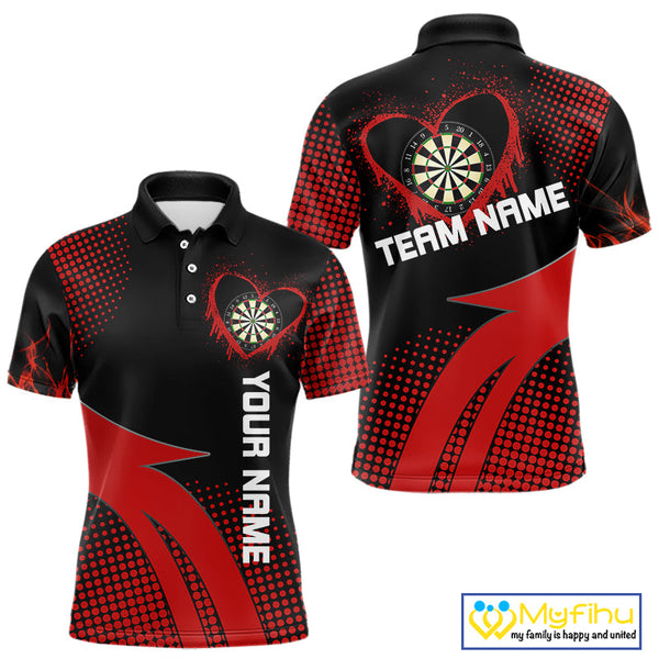 Custom Black And Red Dart Jerseys, Love Dart Team Men Polo Shirt Dart League Shirt NYN0219