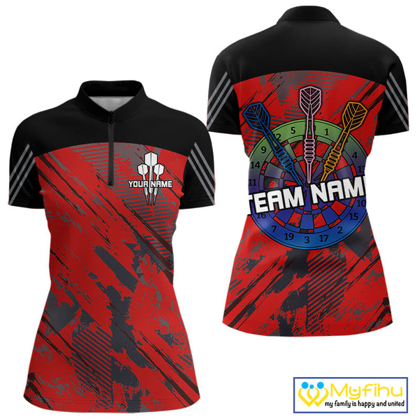 Custom Red Camo Dart Tournament Team Shirt, Dart Women Quarter-Zip Shirts NYN0220