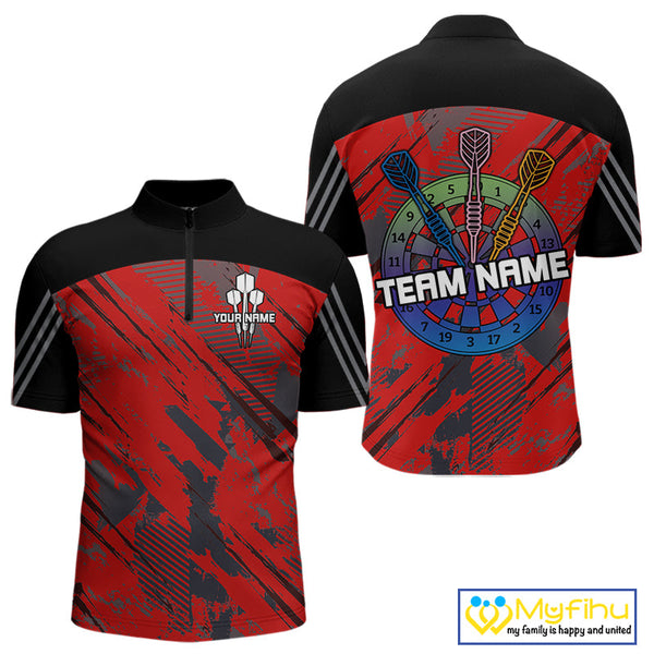 Custom Red Camo Dart Tournament Team Shirt, Dart Men Quarter-Zip Shirts NYN0220