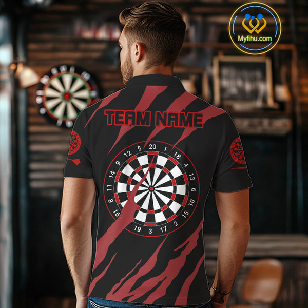 Custom Black And Red Pitbull Dog Claw Marks Dart Team Polo Shirts For Men, Dart Jerseys NYN0221