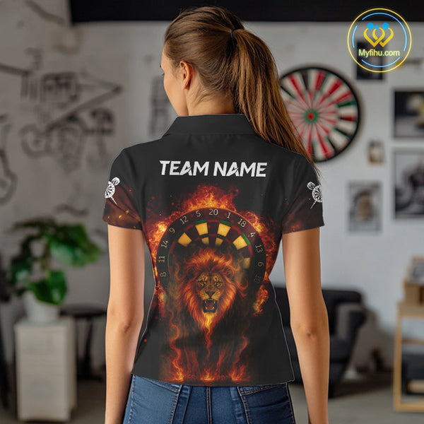 Custom Fire Flame Lion Dart Polo Shirts For Women, Dart Team Tournament Shirt NYN0224