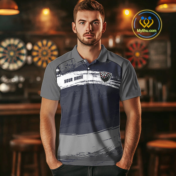 Custom Grunge Black And Gray Dripping Dartboard Dart Team Men Polo Shirt NYN0413