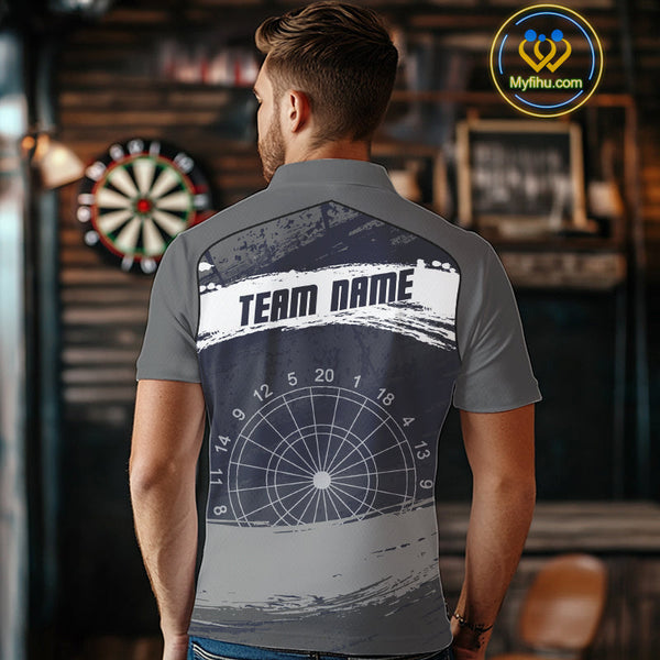 Custom Grunge Black And Gray Dripping Dartboard Dart Team Men Polo Shirt NYN0413