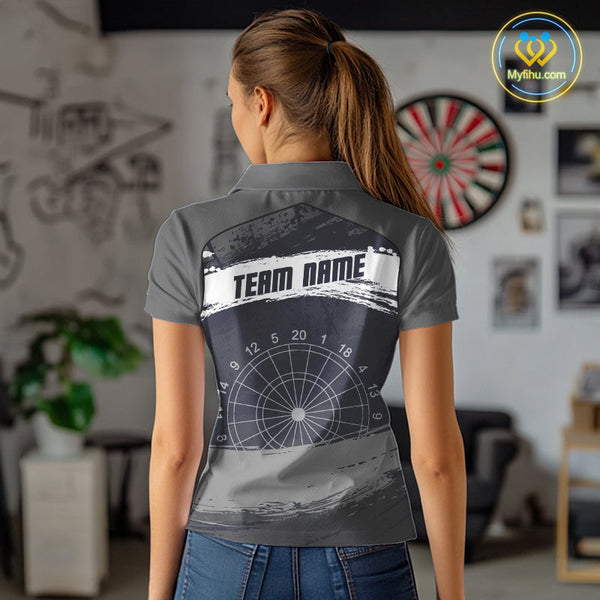 Custom Grunge Black And Gray Dripping Dartboard Dart Team Women Polo Shirt NYN0413