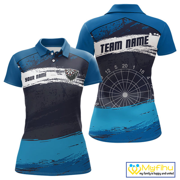 Custom Grunge Black And Blue Dripping Dartboard Dart Team Women Polo Shirt NYN0414