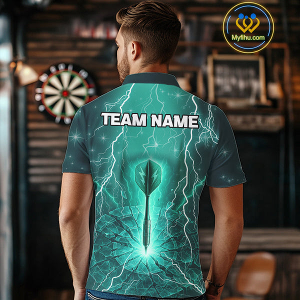 Custom Green Thunder Lightning Dart Team Men Polo Shirts, Dart Jerseys NYN0423