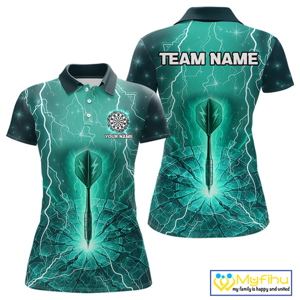 Custom Green Thunder Lightning Dart Team Women Polo Shirts, Dart Jerseys NYN0423