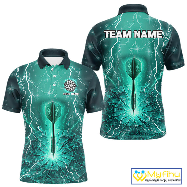 Custom Green Thunder Lightning Dart Team Men Polo Shirts, Dart Jerseys NYN0423
