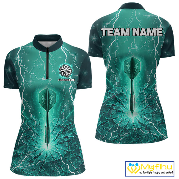 Custom Green Thunder Lightning Dart Team Women Quarter-Zip Shirts, Dart Jerseys NYN0423