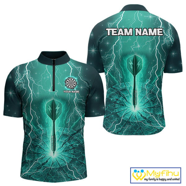 Custom Green Thunder Lightning Dart Team Men Quarter-Zip Shirts, Dart Jerseys NYN0423