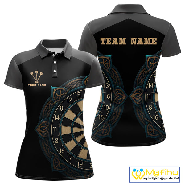 Custom Celtic Dartboard Dart Team Women Polo Shirts, Tribal Dart Shirt NYN0424