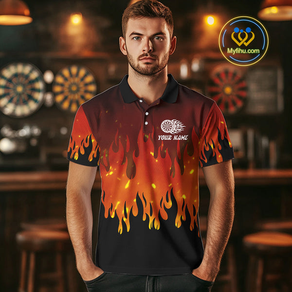 Custom Fire Flame Dartboard Dart Team Men Polo Shirts, Dart Jerseys NYN0226