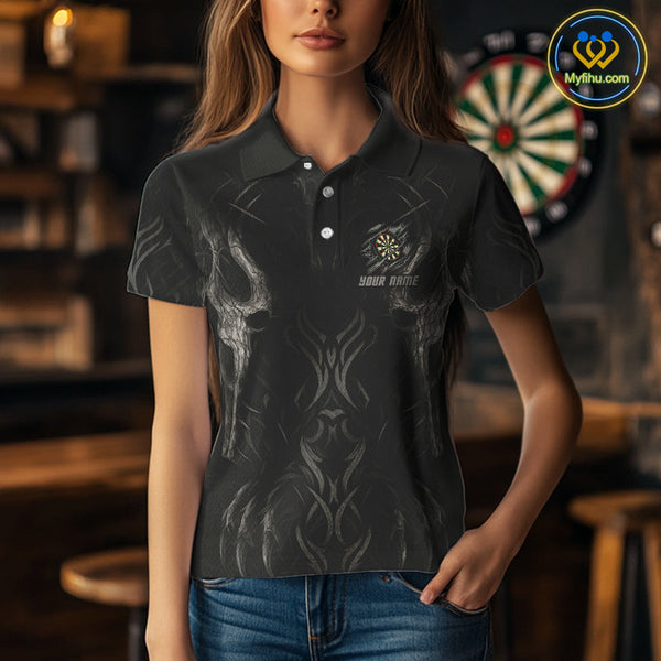 Custom Black And Gray Tribal Dart Jerseys, Dart Women Polo Shirt NYN0434