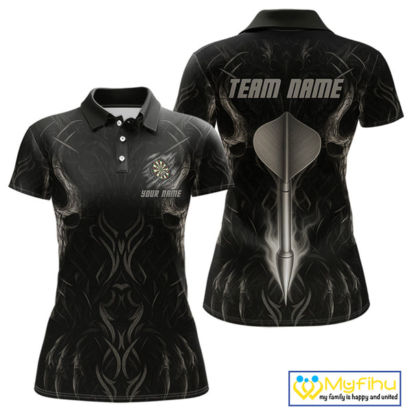 Custom Black And Gray Tribal Dart Jerseys, Dart Women Polo Shirt NYN0434