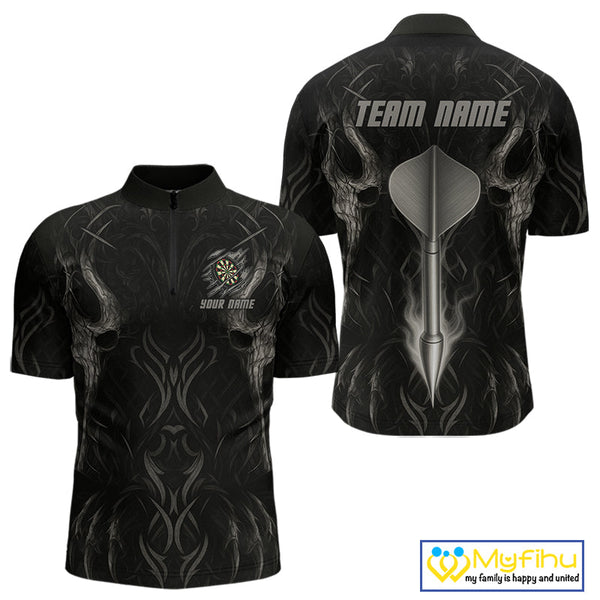 Custom Black And Gray Tribal Dart Jerseys, Dart Men Quarter-Zip Shirt NYN0434