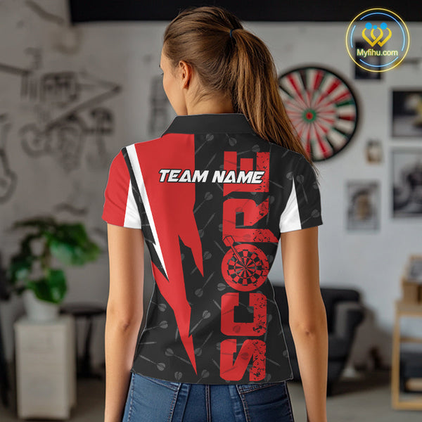 Custom Black And Red Grunge Dart Score Dart Team Women Polo Shirts, Dart Jerseys NYN0612