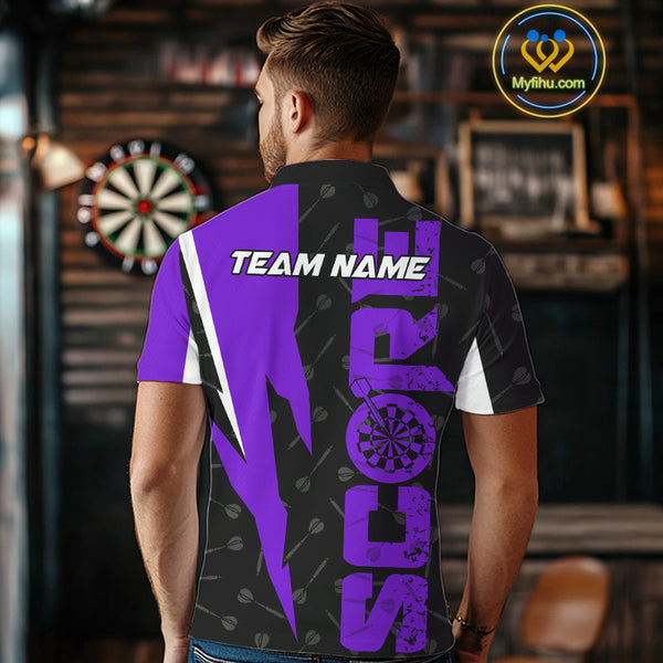 Custom Black And Purple Grunge Dart Score Dart Team Men Polo Shirts, Dart Jerseys NYN0613