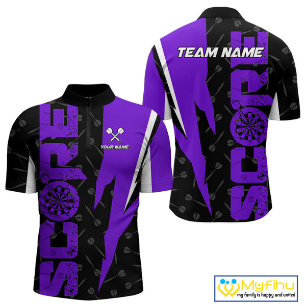 Custom Black And Purple Grunge Dart Score Dart Team Men Quarter-Zip Shirts, Dart Jerseys NYN0613