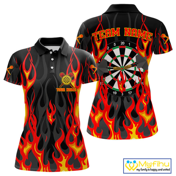 Custom Fire Flame Darts Team Polo Shirts For Women, Dart Tournament Shirt NYN0072