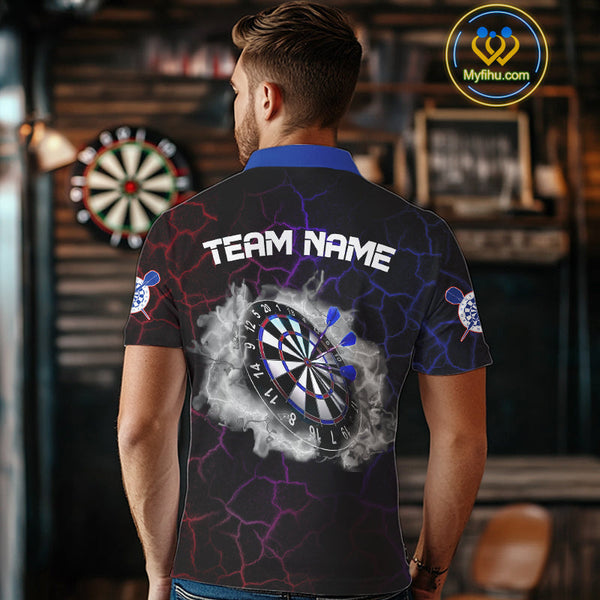 Custom Red And Blue Thunder Lightning Smoke Darts Polo Shirts For Men, Team Uniform NYN0074