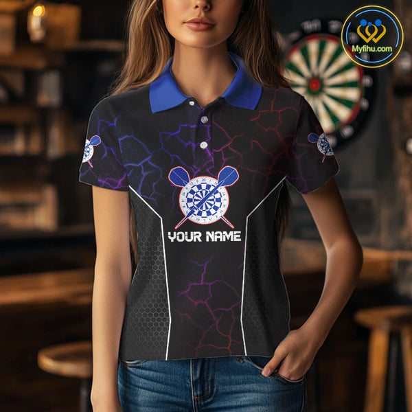 Custom Red And Blue Thunder Lightning Smoke Darts Polo Shirts For Women, Team Uniform NYN0074