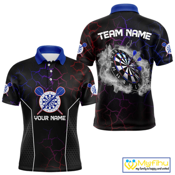 Custom Red And Blue Thunder Lightning Smoke Darts Polo Shirts For Men, Team Uniform NYN0074