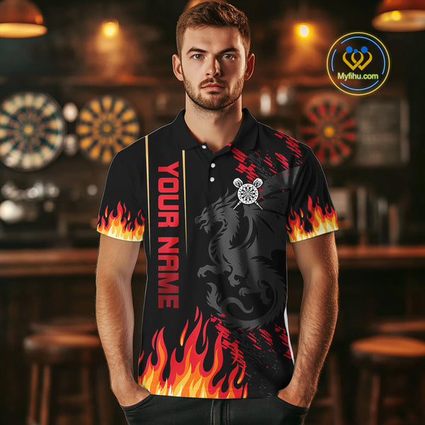 Custom Red Flame Dragon Dart Team Men Polo Shirts, Dragon Darts Jerseys NYN0081