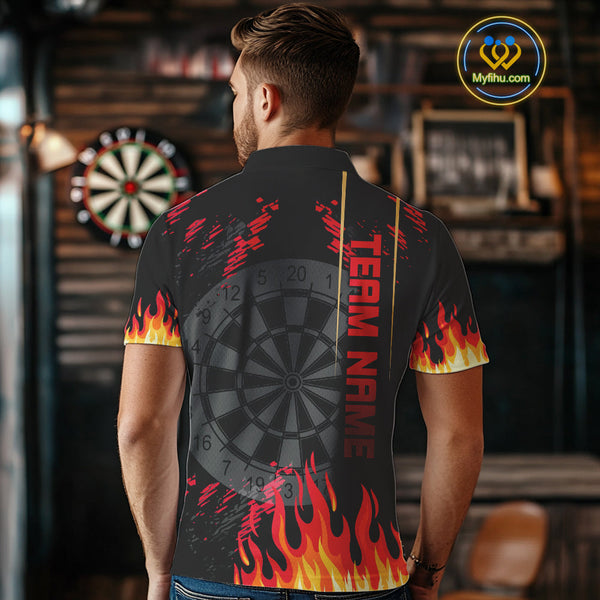 Custom Red Flame Dragon Dart Team Men Polo Shirts, Dragon Darts Jerseys NYN0081