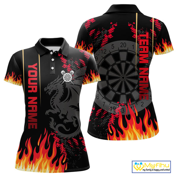 Custom Red Flame Dragon Dart Team Women Polo Shirts, Dragon Darts Jerseys NYN0081