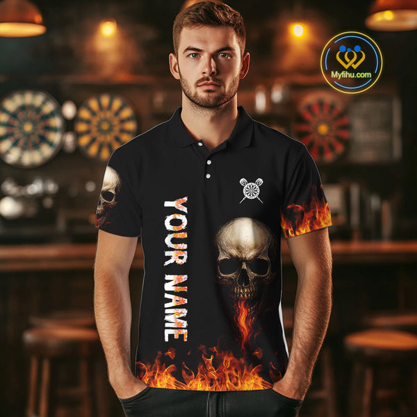 Custom Flame Skull Darts Polo Shirts For Men, Dart Tournament Team Jersey NYN0087