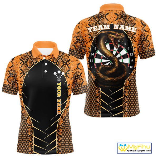 Custom Black And Orange Snake Pattern Cobra Dart Team Men Polo Shirt, Dart Jerseys NYN0449
