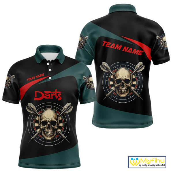 Custom Black Green Skull Dart Skull Polo Shirts For Men, Halloween Dart Outfit NYN0700