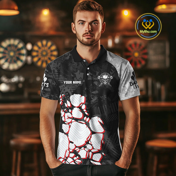 Custom Skull Dart Jerseys, Darts Team Polo Shirts For Men, Dart League Shirt NYN0095