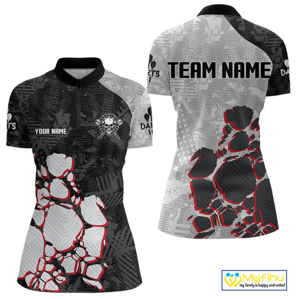 Custom Skull Dart Jerseys, Darts Team Quarter-Zip Shirts For Women, Dart League Shirt NYN0095