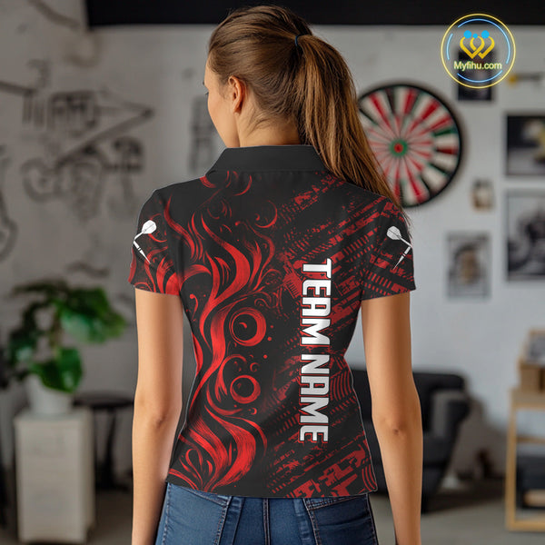 Custom Black And Red Dart Jerseys, Dart Team Polo Shirts For Women NYN0103