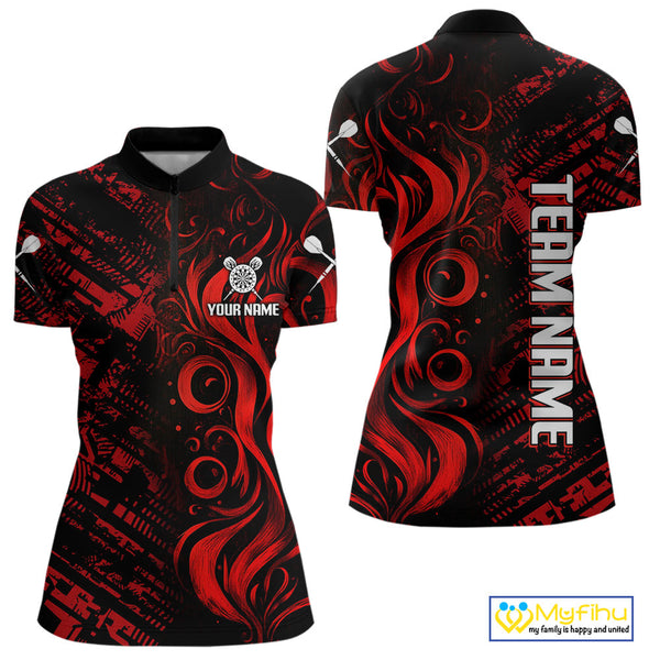 Custom Black And Red Dart Jerseys, Dart Team Quarter-Zip Shirts For Women NYN0103